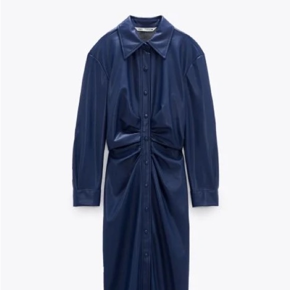 Zara Faux Leather Midi Shirt Dress (L) - Picture 3 of 6